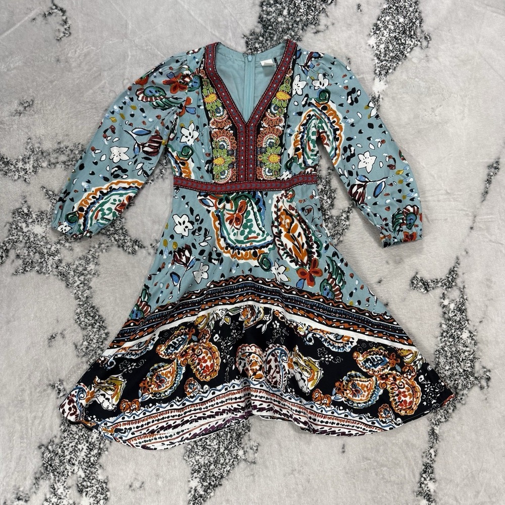 Akemi+Kin Anthroplogie 2P‎ Turquoise Paisley Boho Kin Karmina Beaded Dress